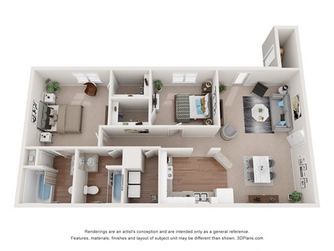 Floor plan for 2 beds, 2 baths, 1100 sqft